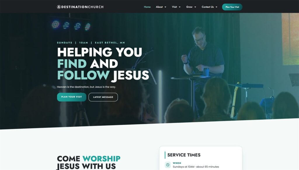 Destination Church website homepage, designed by Joel Mellor