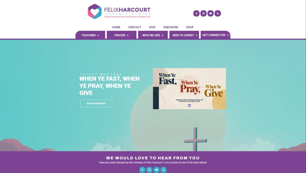 Felix Harcourt Ministries website homepage, designed by Joel Mellor
