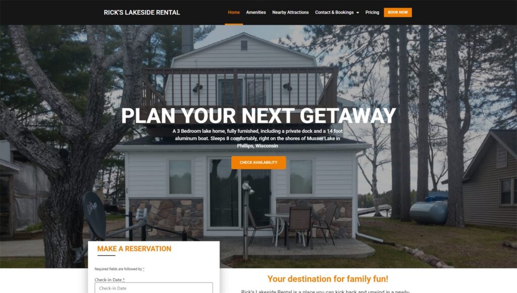 Rick's Lakeside Rental website homepage, designed by Joel Mellor