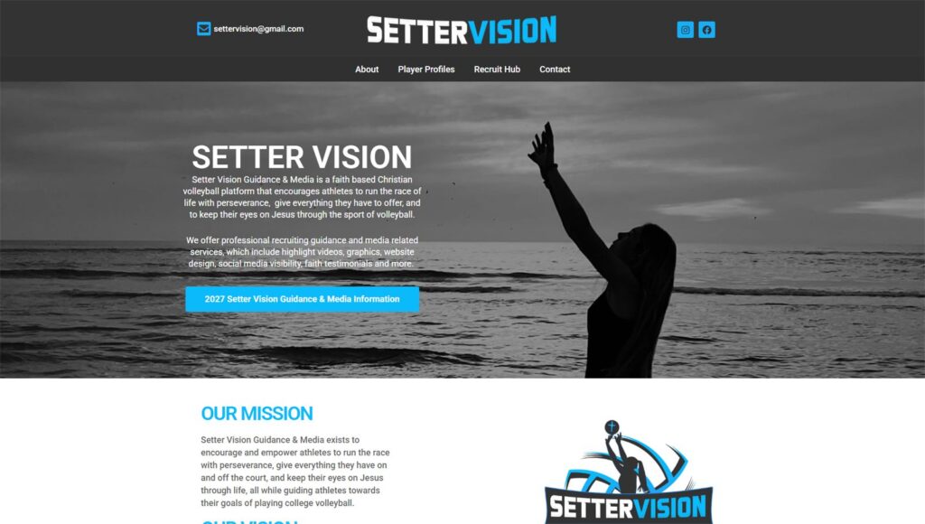 Setter Vision website homepage, designed by Joel Mellor