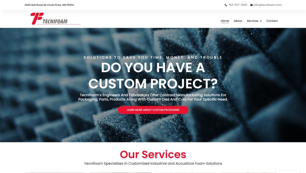 Tecnifoam website homepage, designed by Joel Mellor