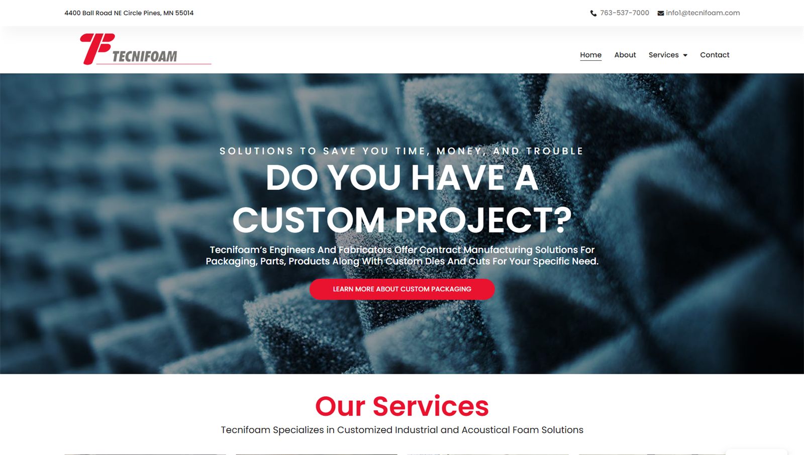 Tecnifoam website homepage, designed by Joel Mellor